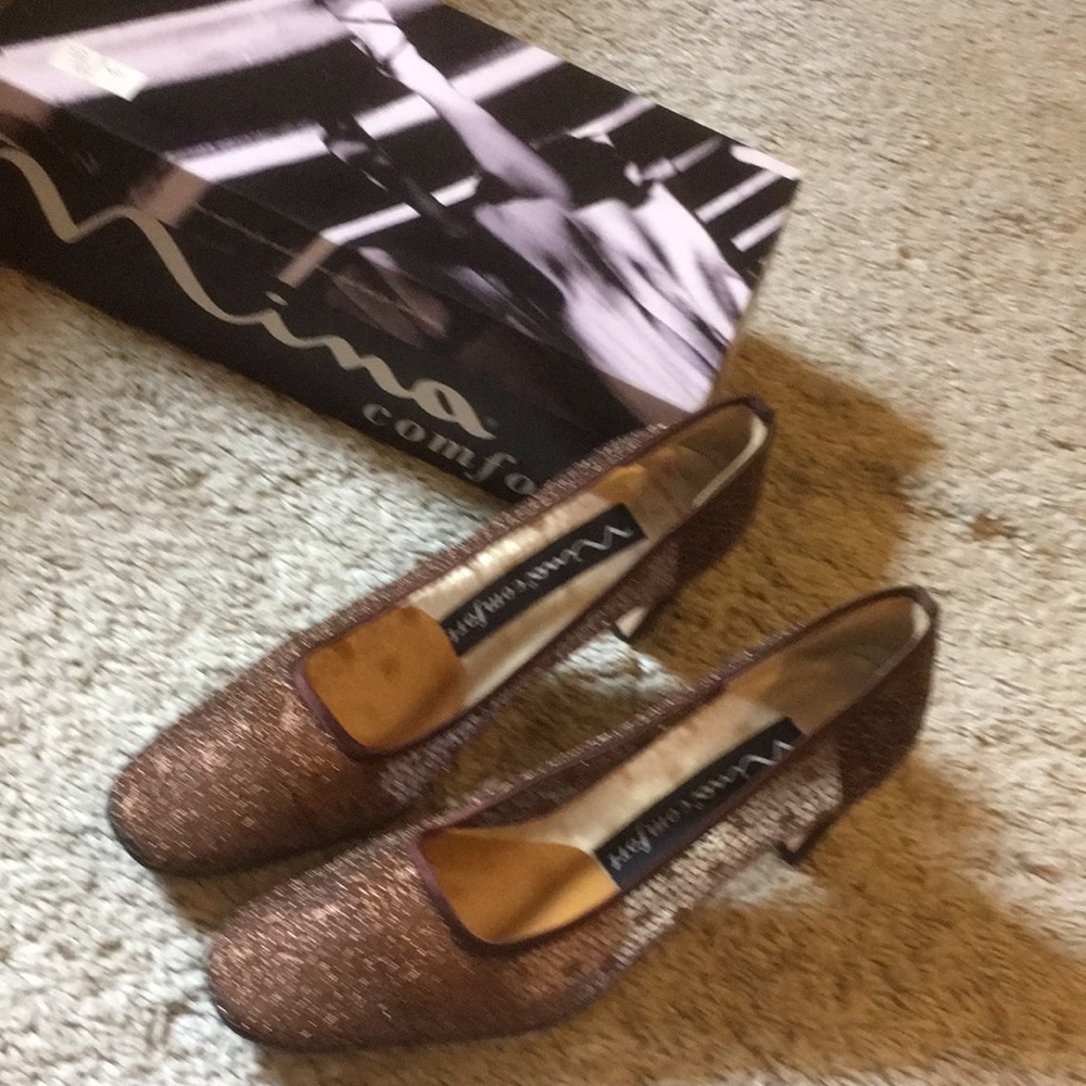 6M, bronze net effect, Nina comfort heel pump